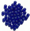 25 8mm Transparent Matte Cobalt Round Glass Beads